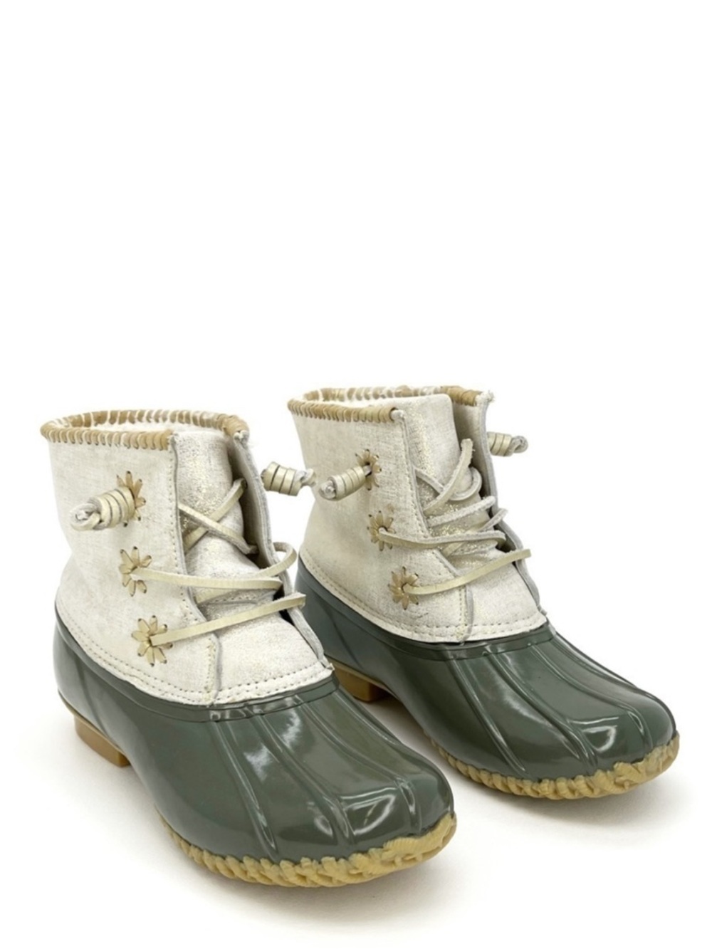 Jack Rogers Chloe Metallic Leather Cuff Duck Boots Olive Green Women's Size 7